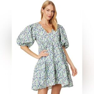 English Factory FLORAL PUFF SLEEVE JACQUARD DRESS Women’s Size XS
